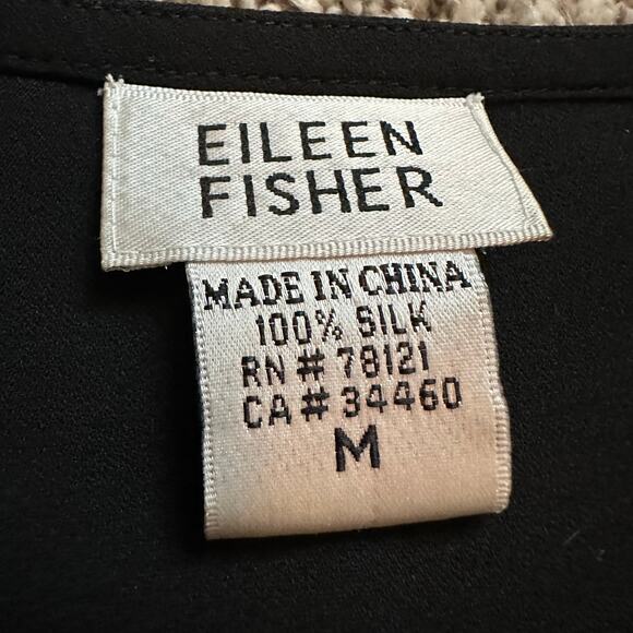 Eileen Fisher black silk long sleeve button front top size M - Picture 6 of 11